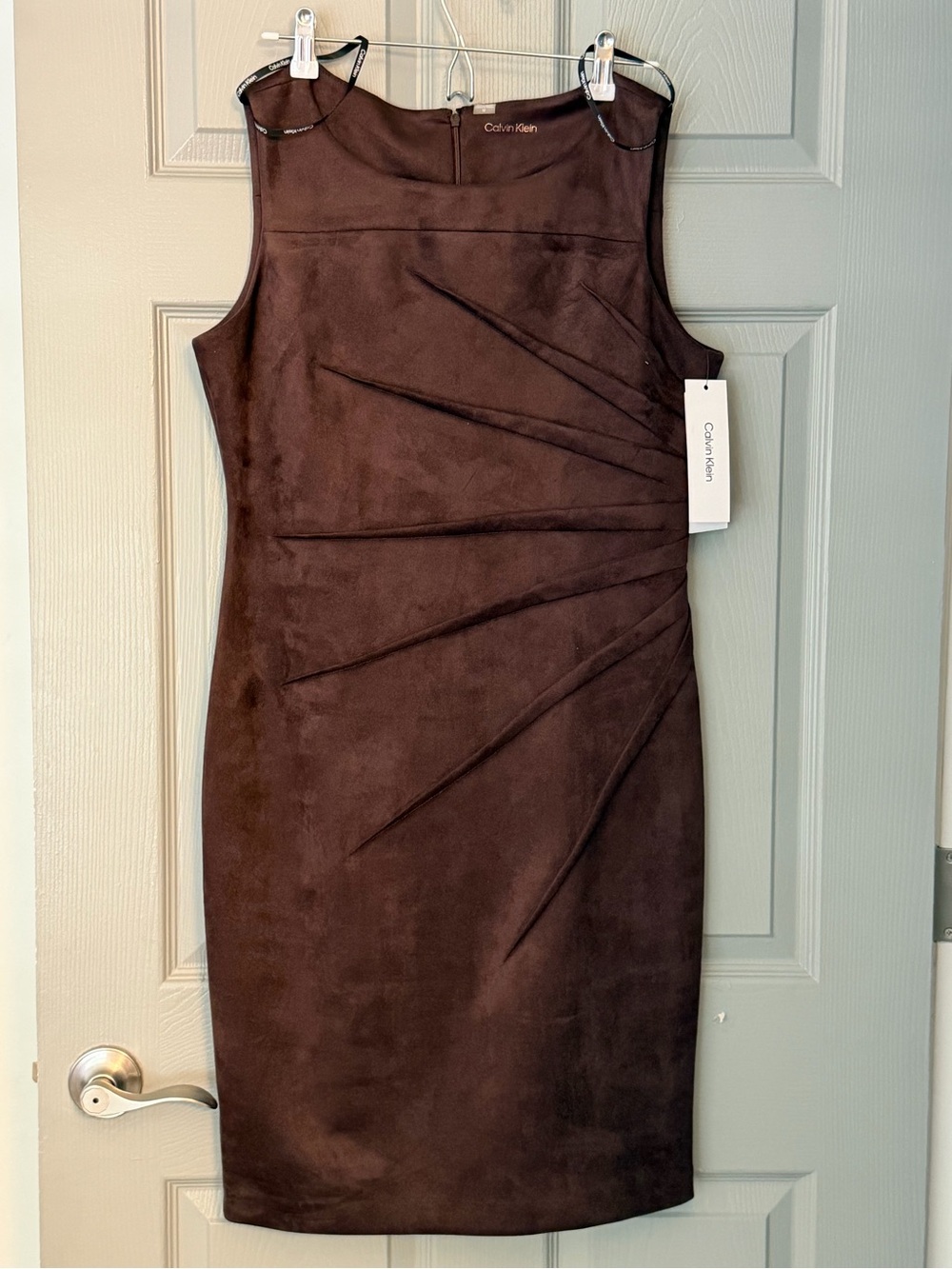 NWT CALVIN KLEIN Women's Sleeveless Crew Neck Dress | Coffee Bean Soft Suede